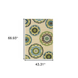 Green and Ivory Floral Indoor Outdoor Area Rug