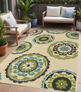 Green and Ivory Floral Indoor Outdoor Area Rug