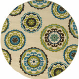 Green and Ivory Floral Indoor Outdoor Area Rug