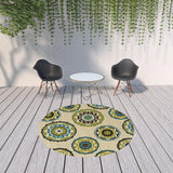 Green and Ivory Floral Indoor Outdoor Area Rug