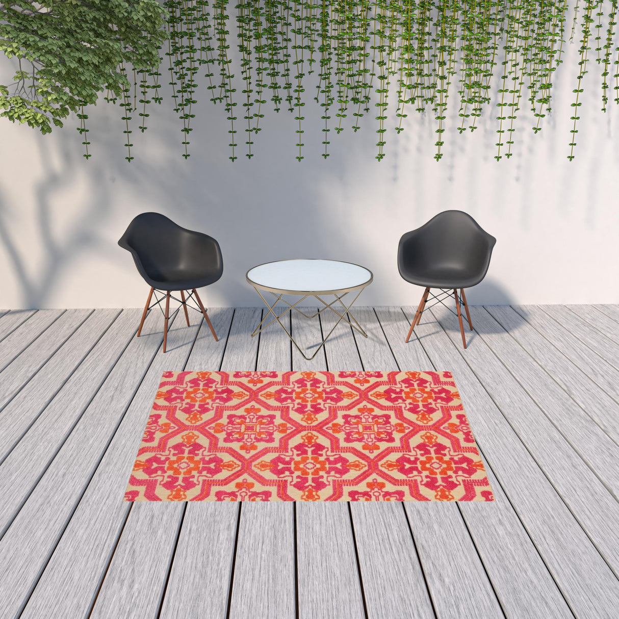 8' X 11' Pink and Orange Moroccan Indoor Outdoor Area Rug