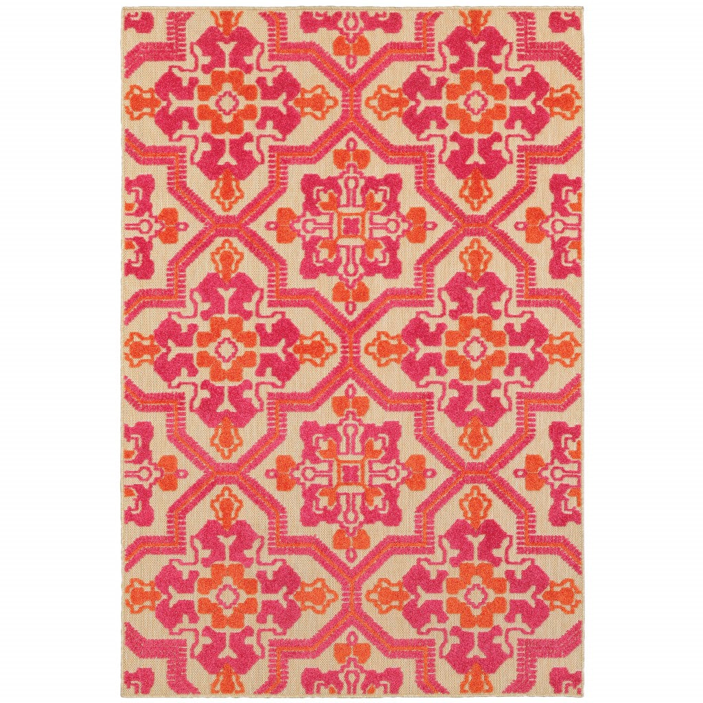 8' X 11' Pink and Orange Moroccan Indoor Outdoor Area Rug