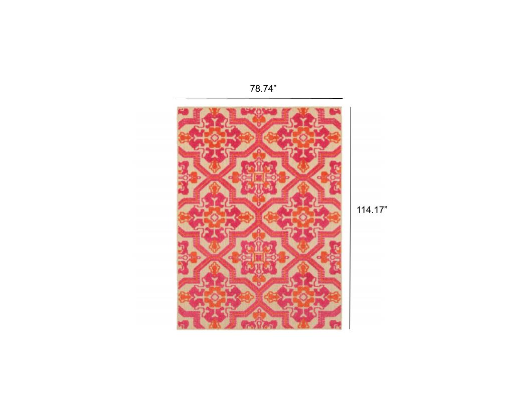 8' X 11' Pink and Orange Moroccan Indoor Outdoor Area Rug