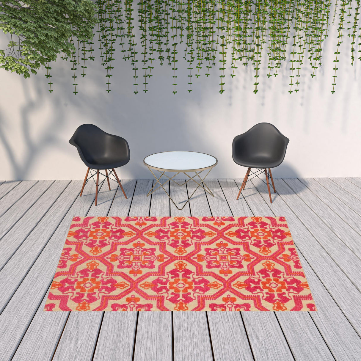 8' X 11' Pink and Orange Moroccan Indoor Outdoor Area Rug