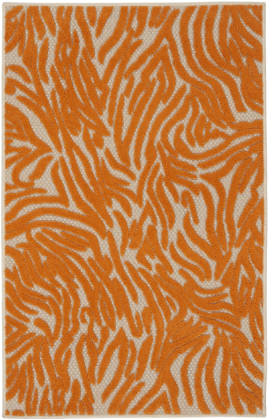 4' X 6' Orange And Ivory Abstract Stain Resistant Indoor Outdoor Area Rug