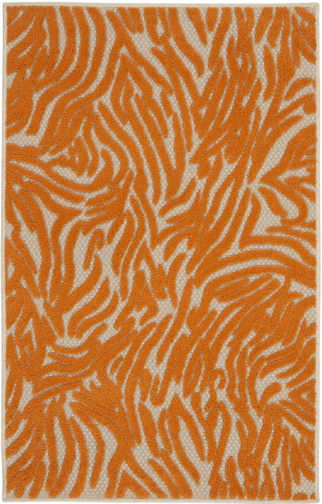 4' X 6' Orange And Ivory Abstract Stain Resistant Indoor Outdoor Area Rug