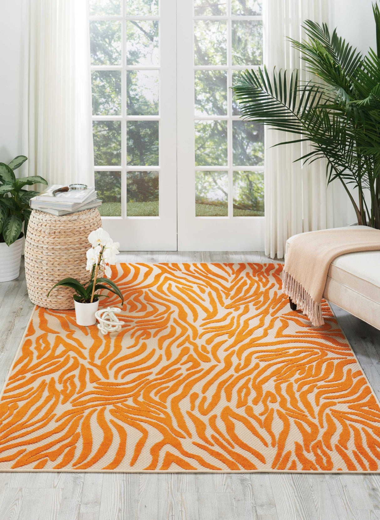 4' X 6' Orange And Ivory Abstract Stain Resistant Indoor Outdoor Area Rug