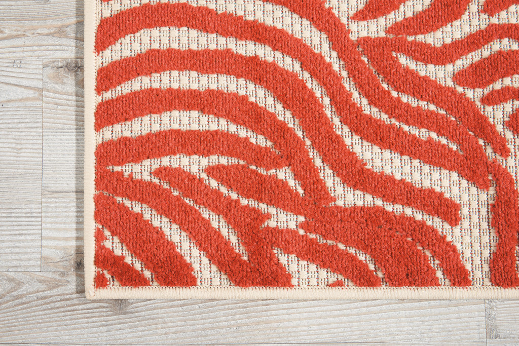 4' X 6' Orange And Ivory Abstract Stain Resistant Indoor Outdoor Area Rug