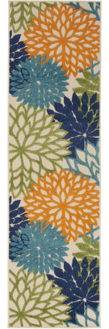 6' X 9' Ivory And Blue Floral Indoor Outdoor Area Rug