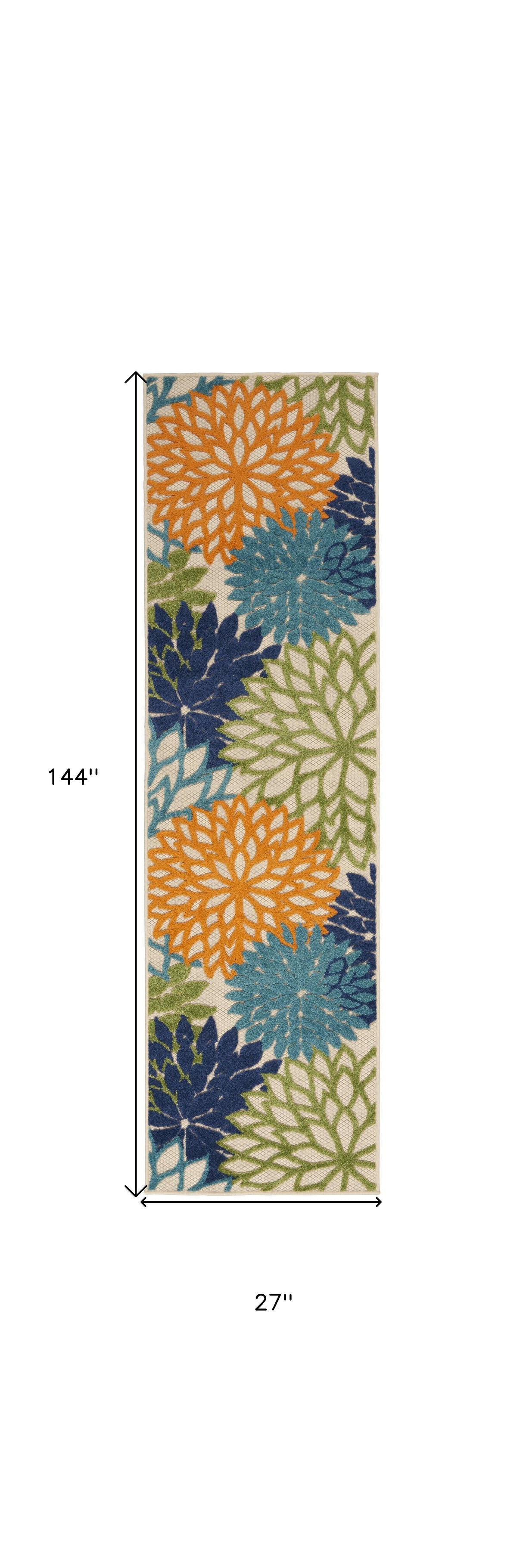 6' X 9' Ivory And Blue Floral Indoor Outdoor Area Rug