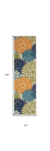 6' X 9' Ivory And Blue Floral Indoor Outdoor Area Rug