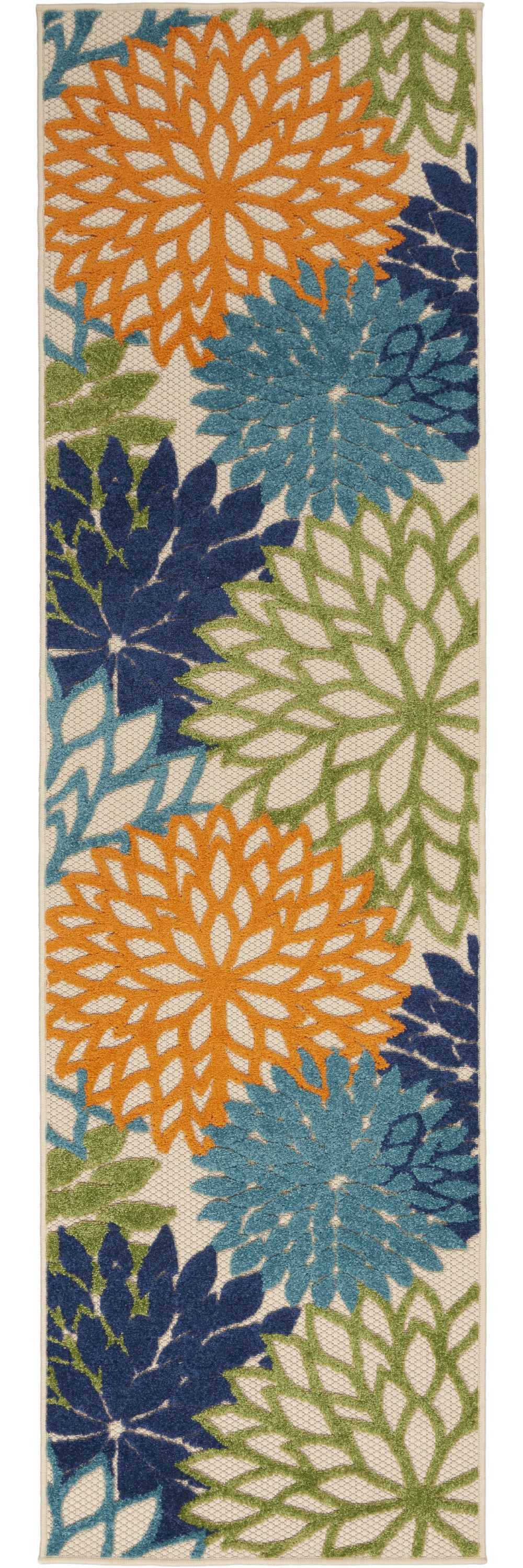 6' X 9' Ivory And Blue Floral Indoor Outdoor Area Rug