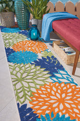 6' X 9' Ivory And Blue Floral Indoor Outdoor Area Rug