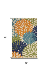 4' X 6' Ivory And Blue Floral Indoor Outdoor Area Rug