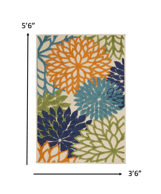 4' X 6' Ivory And Blue Floral Indoor Outdoor Area Rug