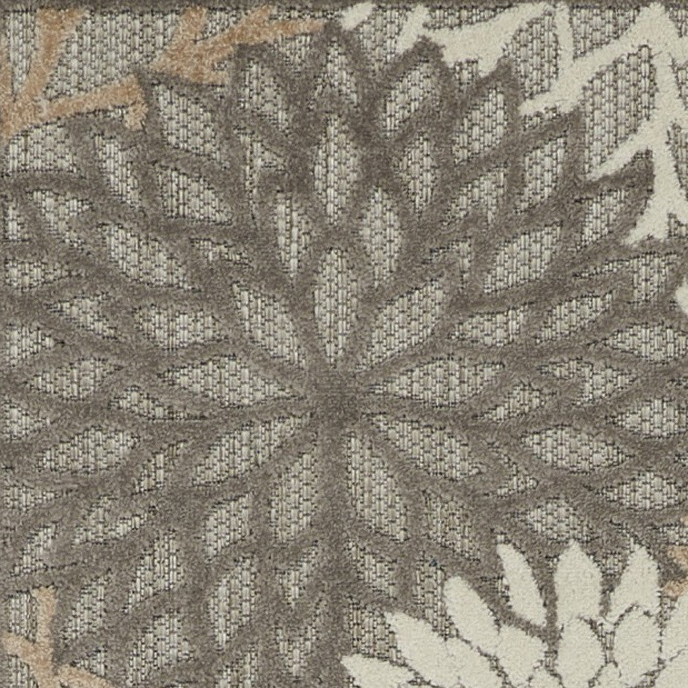 2' X 10' Gray And Ivory Floral Indoor Outdoor Area Rug