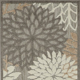 2' X 10' Gray And Ivory Floral Indoor Outdoor Area Rug