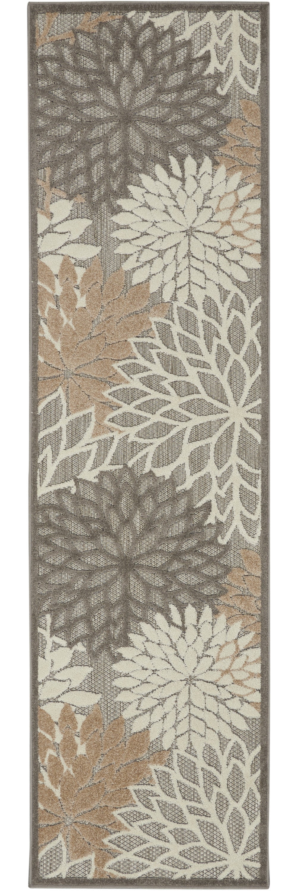 2' X 10' Gray And Ivory Floral Indoor Outdoor Area Rug