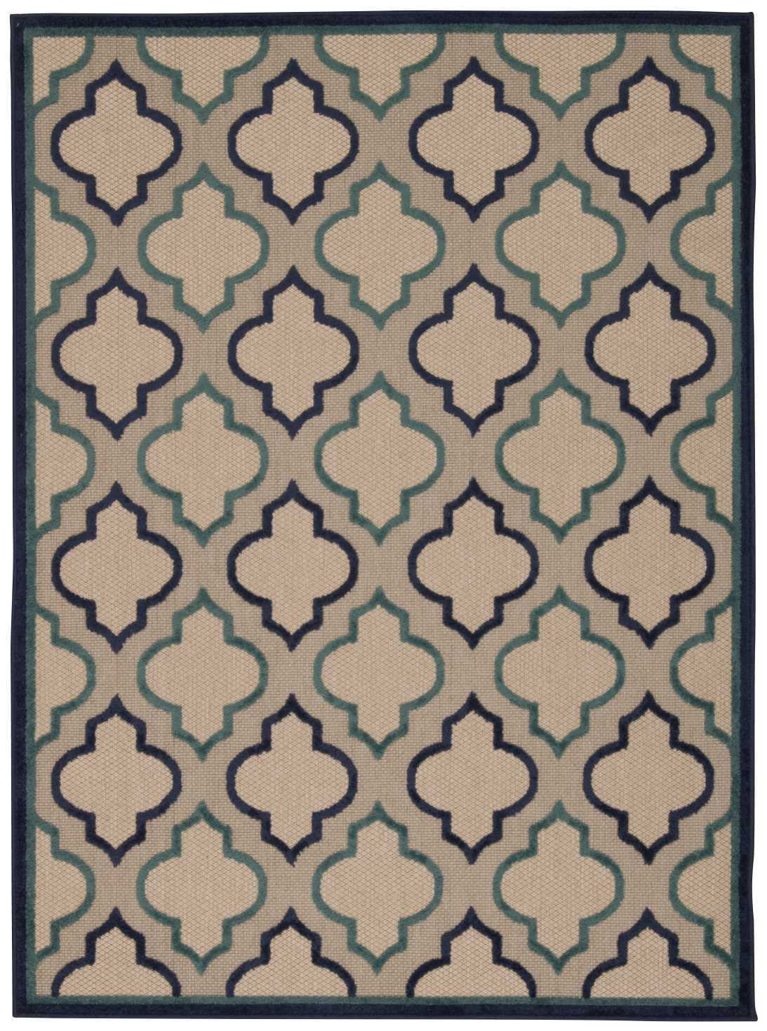 4' X 6' Blue And Ivory Geometric Indoor Outdoor Area Rug