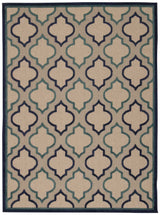 4' X 6' Blue And Ivory Geometric Indoor Outdoor Area Rug