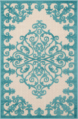 4' X 6' Aqua Damask Indoor Outdoor Area Rug