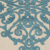 4' X 6' Aqua Damask Indoor Outdoor Area Rug