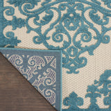 4' X 6' Aqua Damask Indoor Outdoor Area Rug