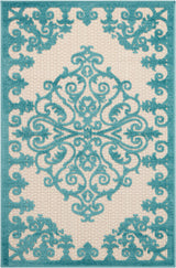 4' X 6' Aqua Damask Indoor Outdoor Area Rug