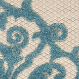 4' X 6' Aqua Damask Indoor Outdoor Area Rug