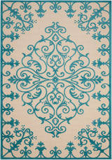 4' X 6' Aqua Damask Indoor Outdoor Area Rug