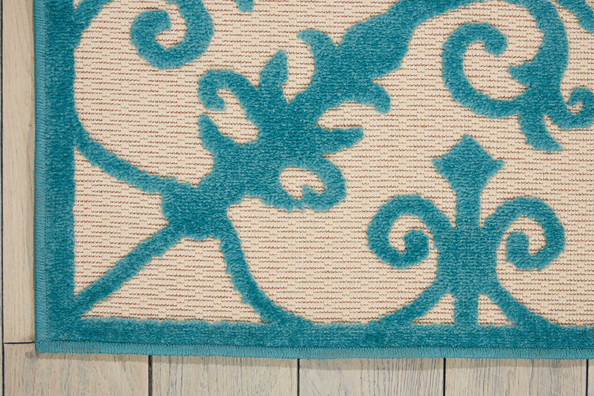 4' X 6' Aqua Damask Indoor Outdoor Area Rug