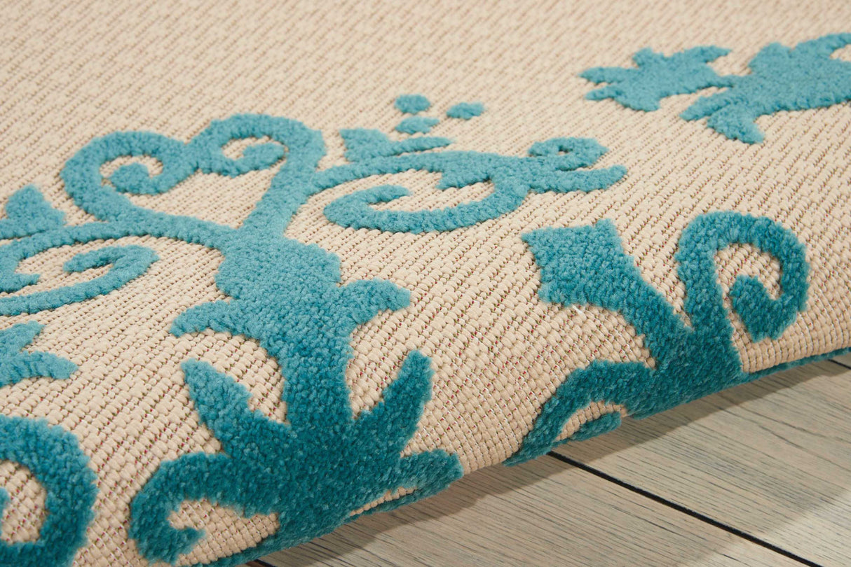 4' X 6' Aqua Damask Indoor Outdoor Area Rug