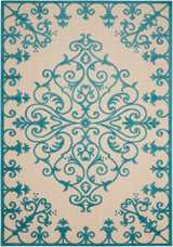 4' X 6' Aqua Damask Indoor Outdoor Area Rug