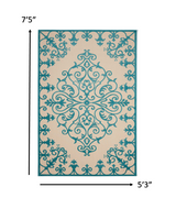 4' X 6' Aqua Damask Indoor Outdoor Area Rug