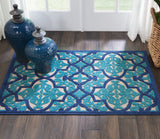 8' X 11' Blue And Ivory Moroccan Indoor Outdoor Area Rug