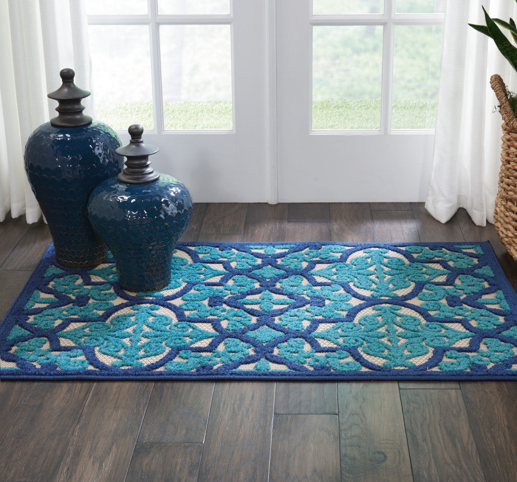 8' X 11' Blue And Ivory Moroccan Indoor Outdoor Area Rug