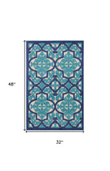 8' X 11' Blue And Ivory Moroccan Indoor Outdoor Area Rug