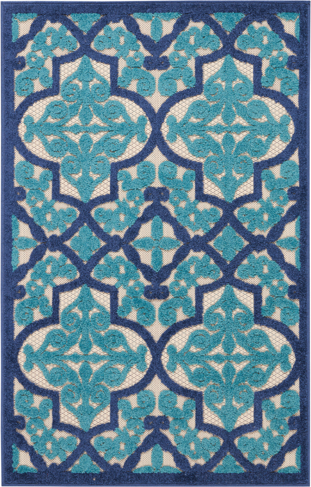 8' X 11' Blue And Ivory Moroccan Indoor Outdoor Area Rug