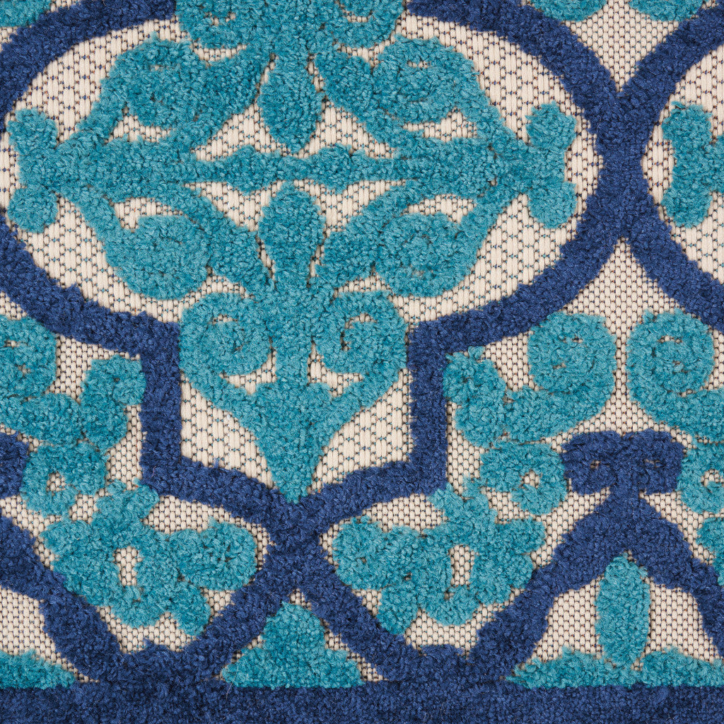 8' X 11' Blue And Ivory Moroccan Indoor Outdoor Area Rug