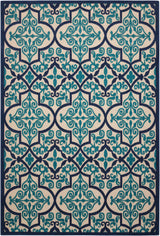 8' X 11' Blue And Ivory Moroccan Indoor Outdoor Area Rug