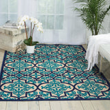 8' X 11' Blue And Ivory Moroccan Indoor Outdoor Area Rug