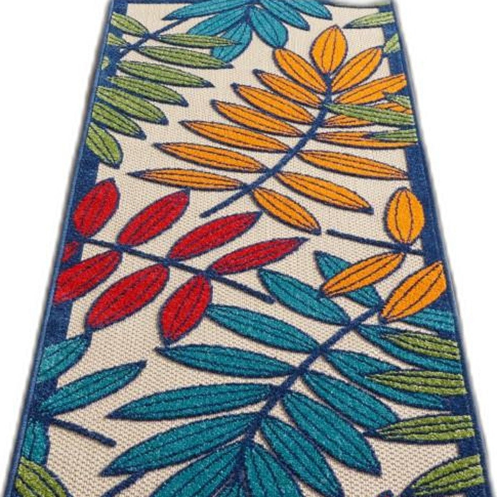 8' X 11' Ivory And Blue Floral Indoor Outdoor Area Rug