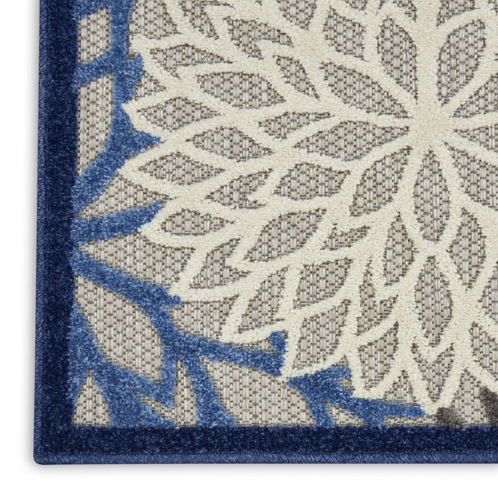 2' X 12' Blue Large Floral Indoor Outdoor Runner Rug