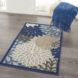 3' X 4' Blue And Gray Floral Indoor Outdoor Area Rug