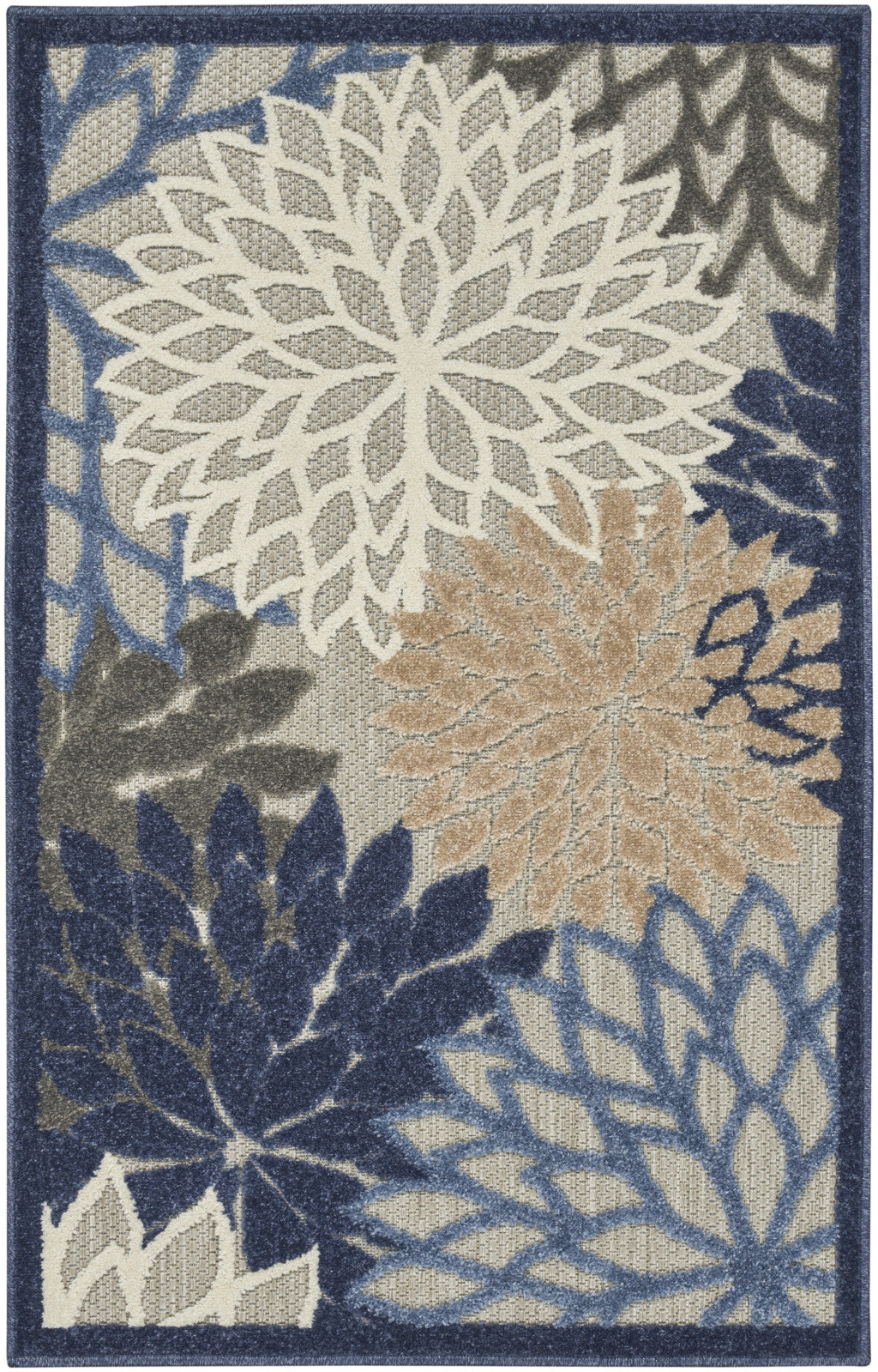 3' X 4' Blue And Gray Floral Indoor Outdoor Area Rug