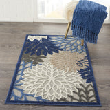 3' X 4' Blue And Gray Floral Indoor Outdoor Area Rug