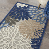 3' X 4' Blue And Gray Floral Indoor Outdoor Area Rug