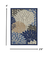 3' X 4' Blue And Gray Floral Indoor Outdoor Area Rug