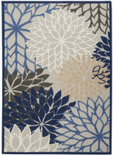 3' X 4' Blue And Gray Floral Indoor Outdoor Area Rug