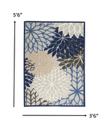 3' X 4' Blue And Gray Floral Indoor Outdoor Area Rug